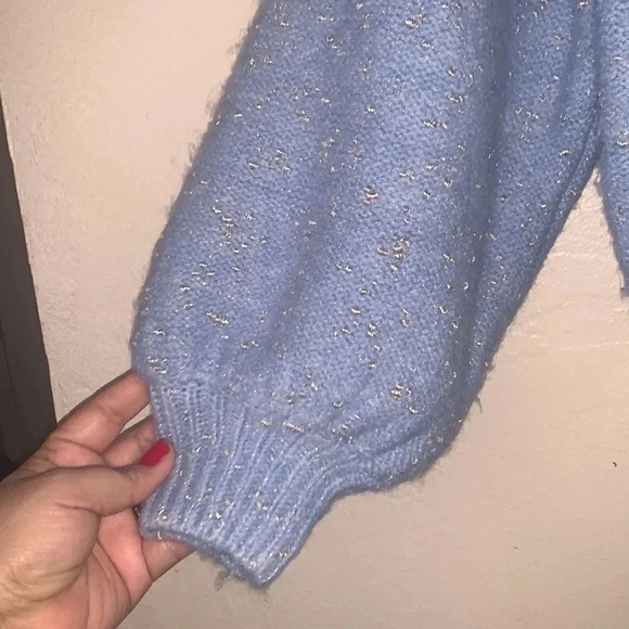 Zara Baby Blue Sweater with Metallic Thread Size Small - Picture 7 of 9